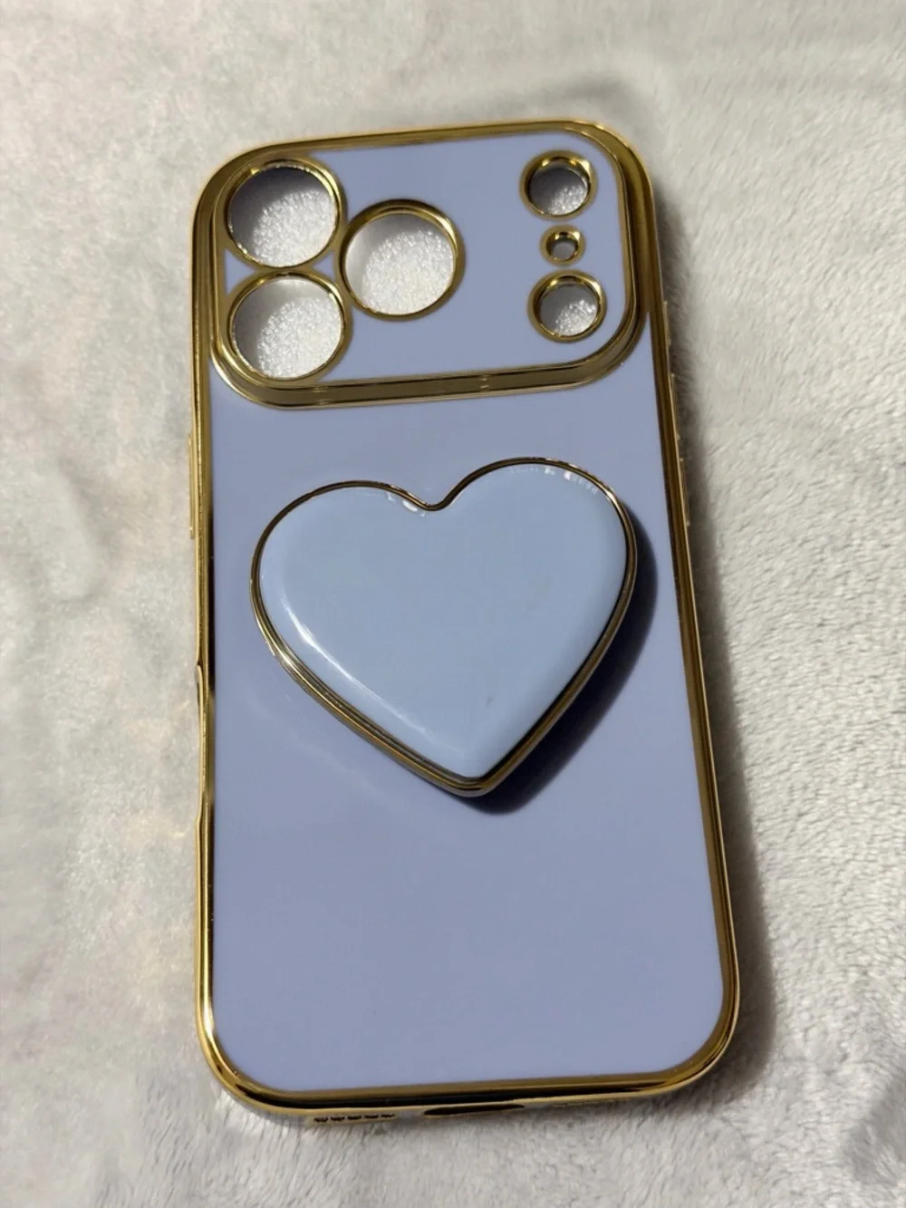 Apple-Compatible Blue Heart Grip Case with Gold Trim for iPhone 17 Pro